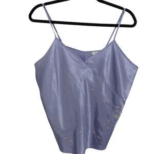 Valerie Stevens Womens Sz L Purple Satin Sleep Set Top Shorts Floral Embroidered
